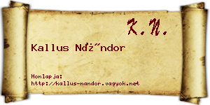 Kallus Nándor névjegykártya